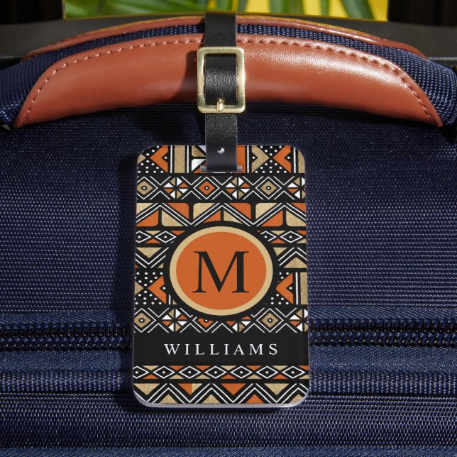 Anpassningsbar Black White Guld Orange Aztec Mönst Bagagebricka (Framsida Insitu 2)