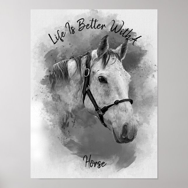 Anpassningsbar Black & White Horse Pet Wall Art Po Poster (Framsidan)