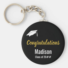 Anpassningsbar Black White och Guld Studenten Nyckelring