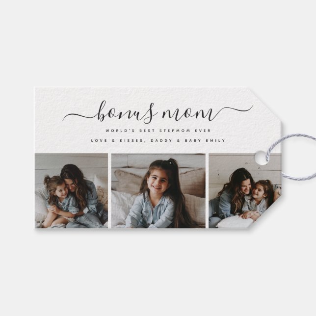 Anpassningsbar Black White Photo Stepmamma Cute Mo Presentetikett (Framsidan (Horisontell))