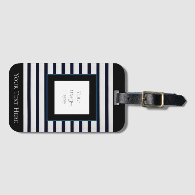 Anpassningsbar Black & White Rand Luggage Tag, Läg Bagagebricka (Framsida horisontal)