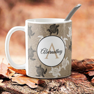 Anpassningsbar Black White Tribal Art Turtles Möns Kaffemugg