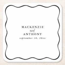 Anpassningsbar Black & White Vågigt Ram Bröllop Wh Underlägg Papper Kvadrat