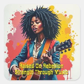 Anpassningsbar Black Woman Guitarist Art Inspirati Fyrkantigt Klistermärke