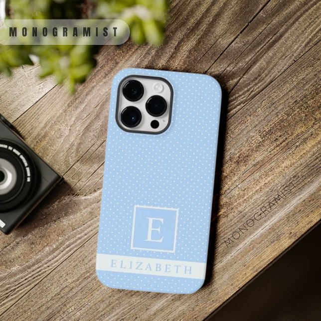 Anpassningsbar Blek Blåvit polkuddedesign för Himl (Custom Pale Sky Blue White Polka Dot Design Case-Mate iPhone Case)