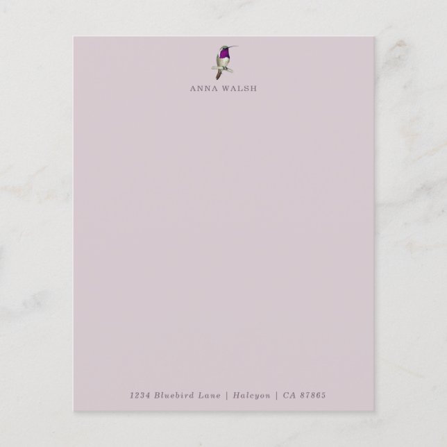 Anpassningsbar Blek Lilac Hummingbird Stationery P (Framsida)
