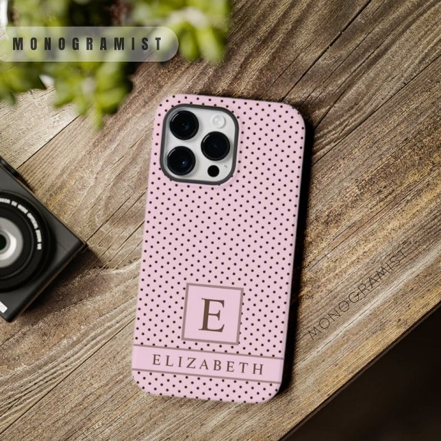 Anpassningsbar Blek Pastel Rosa Brown Polka-punkt (Custom Pale Pastel Pink Brown Polka Dot Case-Mate iPhone Case)