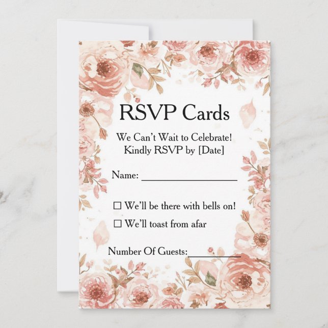 Anpassningsbar Blommig Rosa Rosor RSVP-kort Inbjudningar (Framsida)
