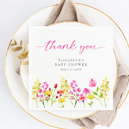Anpassningsbar Blommigt Baby Shower Rosa Wildblomm Pappersservett