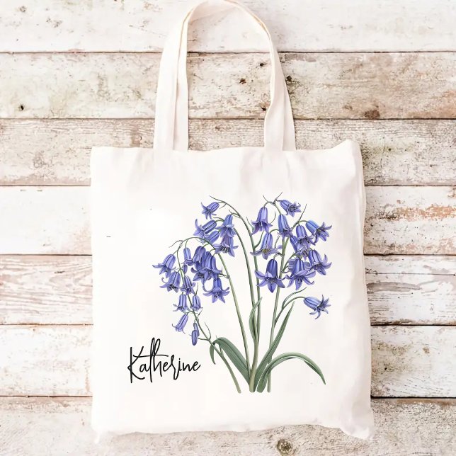 Anpassningsbar Blommigt Bag, födelsedagsgift för k Tygkasse (watercolor bluebell tote, bluebell flower tote bag, personalized tote bag, floral gift for her,)