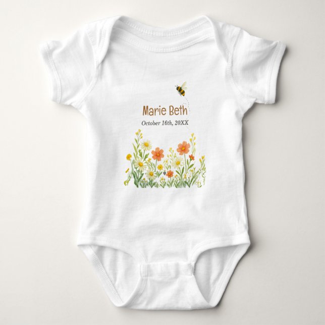 Anpassningsbar Blommigt & Bee Baby Bodykostym T Shirt (Framsida)