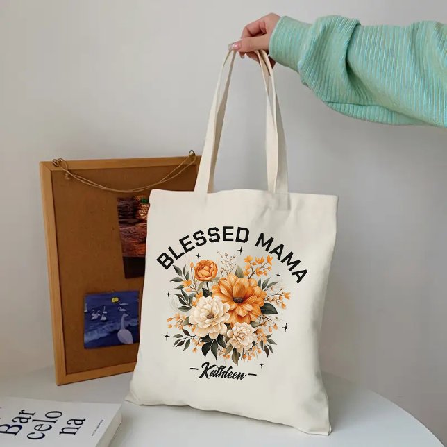 Anpassningsbar Blommigt Blad Mamma Bag, Mors dag G Tygkasse (floral mom tote bag, mother’s day tote, custom tote for mom, gift for mom, mama gift, mom birthday)