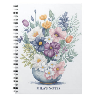 Anpassningsbar Blommigt Bouquet Pastel Watercolor Anteckningsbok