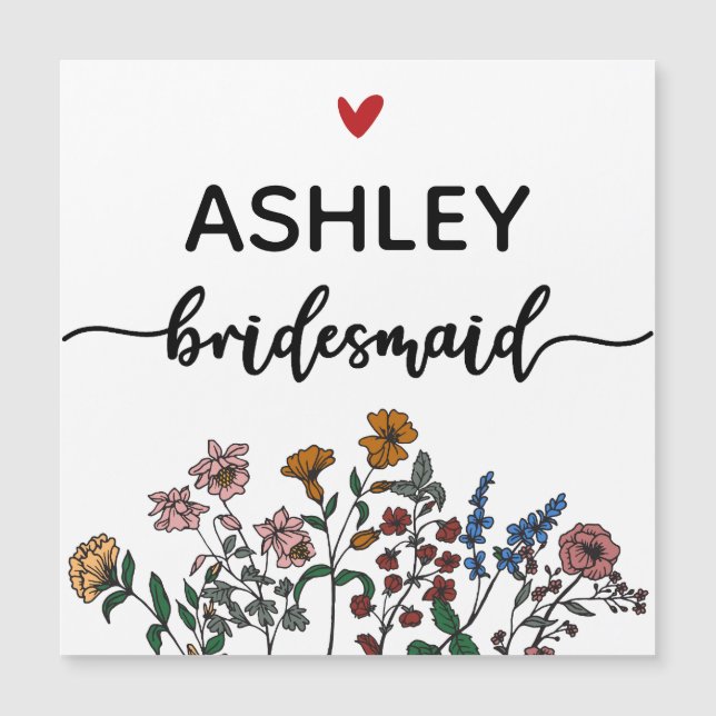 Anpassningsbar Blommigt Bridesmaid Magnet, Bride S (Framsida)