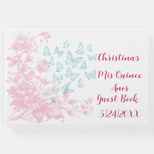 Anpassningsbar Blommigt Girly Mis Quince Anos Keep Gästböcker (Framsida)