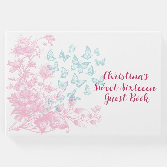 Anpassningsbar Blommigt Girly Sweet sixteen Keepsa Gästböcker (Framsida)