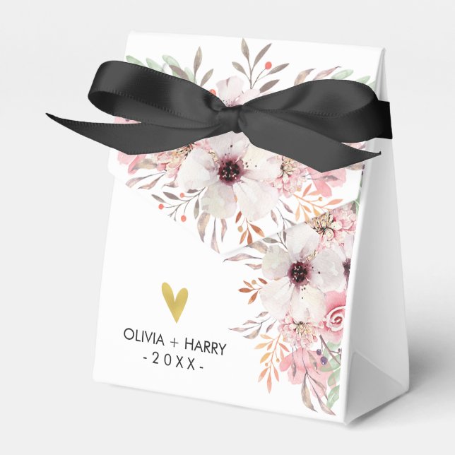 Anpassningsbar Blommigt Guld Heart Bröllopsfack |  Presentaskar (Framsidan Sidan)