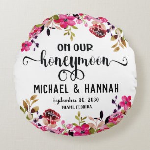 Anpassningsbar Blommigt Honeymoon Keepsaké Rund Kudde