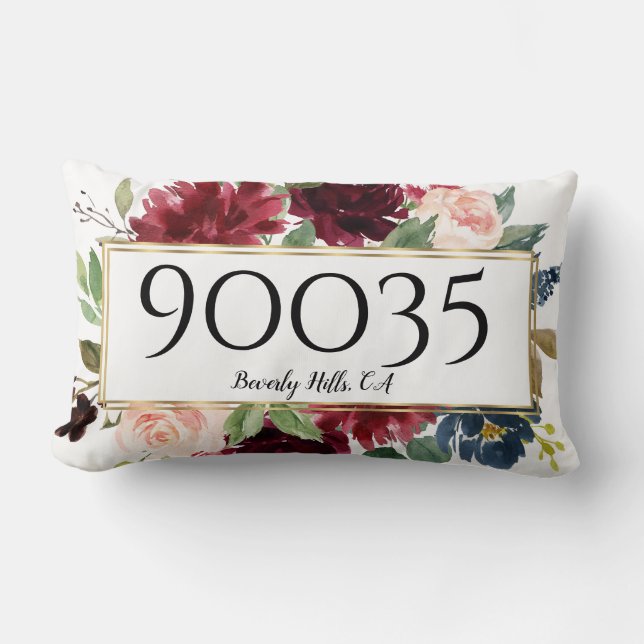 Anpassningsbar Blommigt Merlot Navy Guld City Stat Lumbarkudde (Framsida)