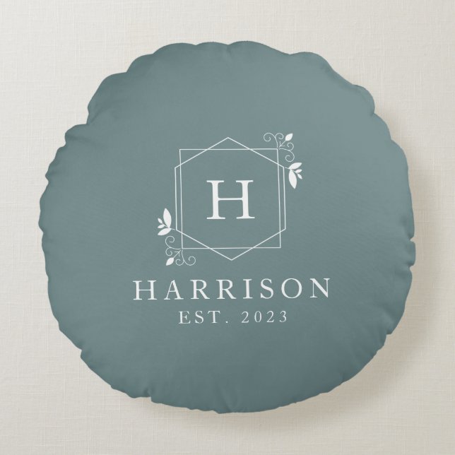 anpassningsbar Blommigt Monogram Första lyxen Rund Kudde (Framsidan)