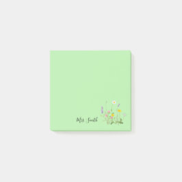 Anpassningsbar Blommigt Monogram Mint Post-it Block