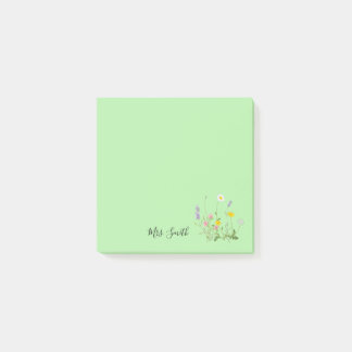Anpassningsbar Blommigt Monogram Mint Post-it Block