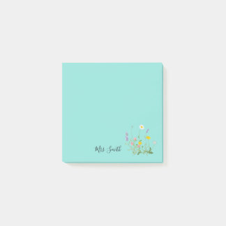 Anpassningsbar Blommigt Monogram Teal Blue Post-it Block