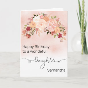Anpassningsbar Blommigt Peach Watercolor Birthday Kort