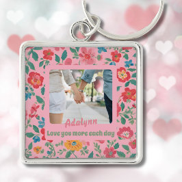 Anpassningsbar Blommigt Photo Valentiness Gifts fo Fyrkantig Silverfärgad Nyckelring
