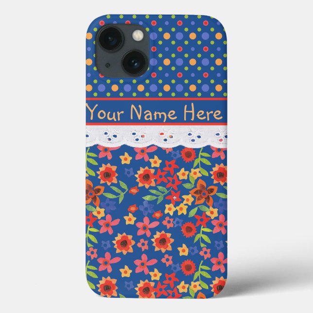 Anpassningsbar Blommigt, polkas, Faux Snöre iPad C (Baksida)