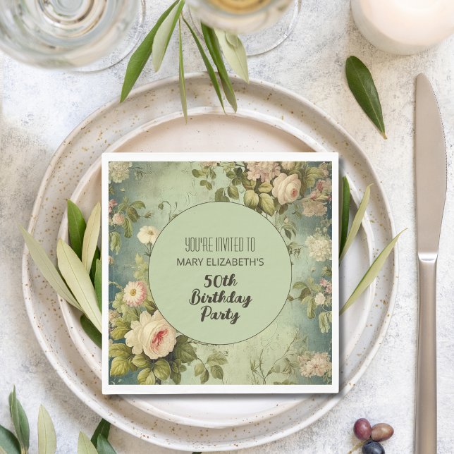 Anpassningsbar Blommigt Ro Greenery Födelsedagsfes Pappersservett (Skapare uppladdad)