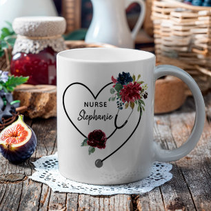 Anpassningsbar Blommigt Stetoscope Heart Kaffemugg