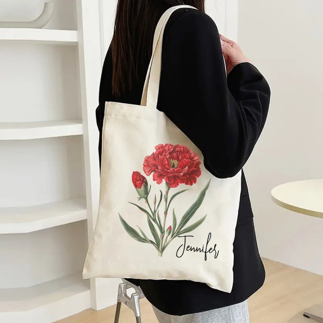 Anpassningsbar Blommigt Tote Bag för födelsedag oc Tygkasse (carnations tote bag, personalized tote bag, floral tote bag, best mom ever gift, bridesmaid tote,)