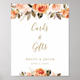 Anpassningsbar Blommigt Underbränd Orange Bröllop- Poster