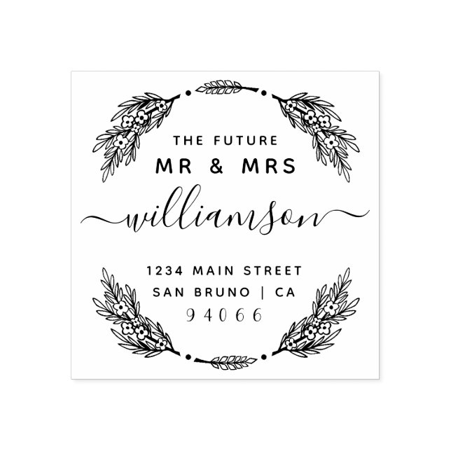 Anpassningsbar Blommigt Wandefuture Mr & Mrs Retur Stämpel (Tryck)