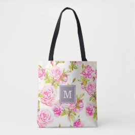 Anpassningsbar Blommönster Gammal Ro Monogram Tote Tygkasse