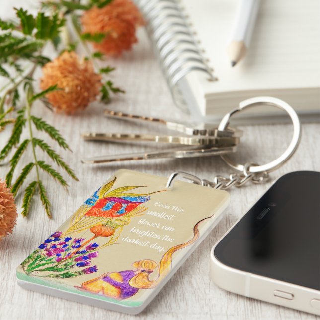 Anpassningsbar Blommor och flicka Nyckelring (Högra Framsidan)