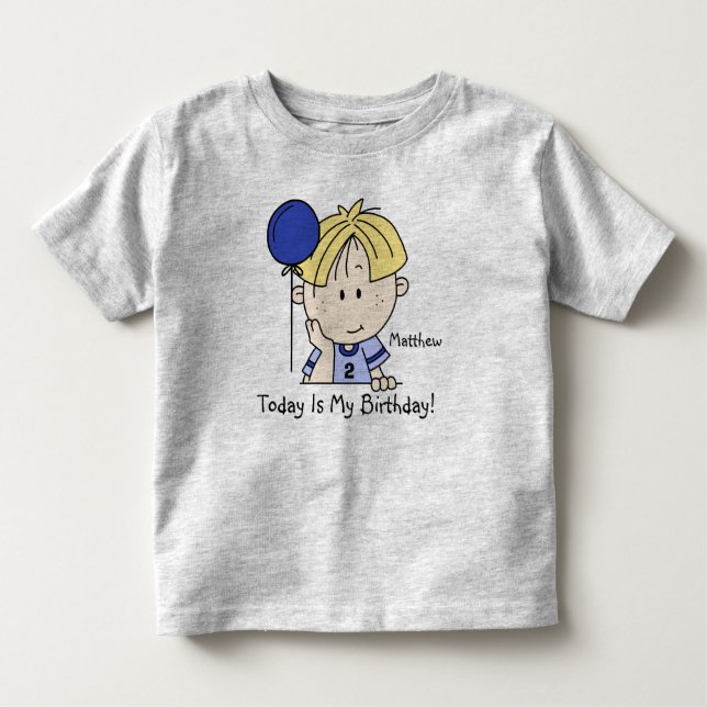 Anpassningsbar Blond Boy med Ballon Birthday T-shi T-shirt (Framsida)