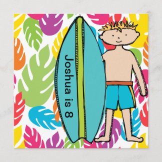 Anpassningsbar Blond Boy Surfer Birthday Inbjudnin Inbjudningar