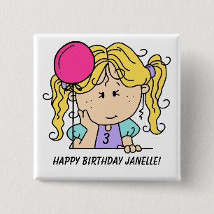 Anpassningsbar Blond Girl Birthday Button Knapp