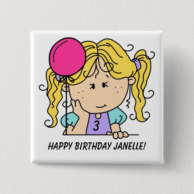 Anpassningsbar Blond Girl Birthday Button Knapp (Framsida)