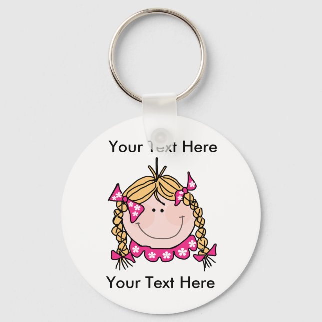Anpassningsbar Blonde Hair Girl Keychain Nyckelring (Framsida)