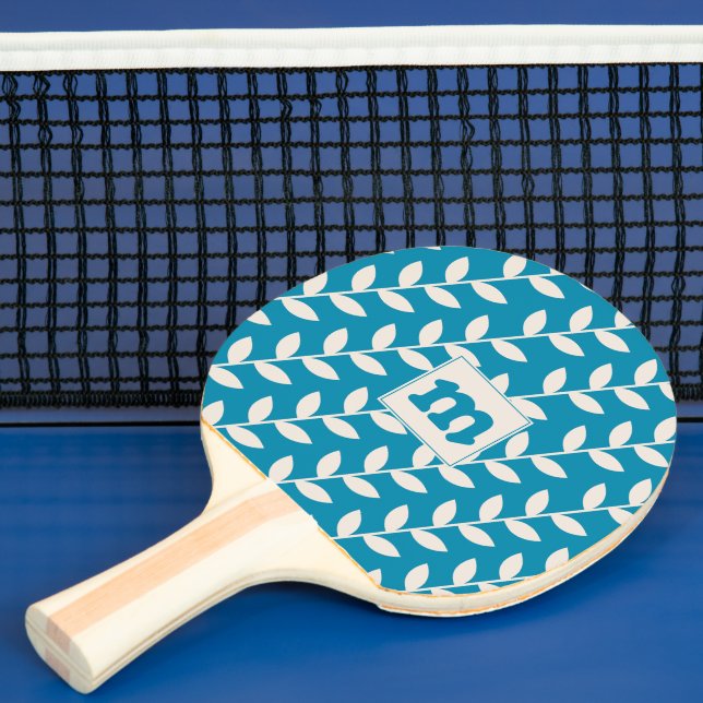 Anpassningsbar Blue 70s Löv Mönster Monogram Pingisracket (Insitu)