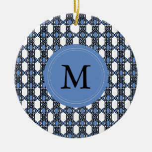 Anpassningsbar Blue Abstrakt Scarab Mönster Monogr Julgransprydnad Keramik