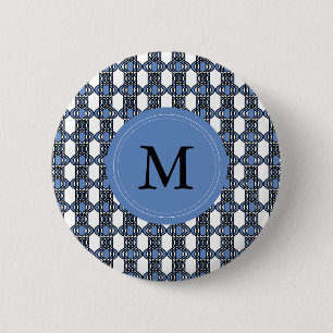 Anpassningsbar Blue Abstrakt Scarab Mönster Monogr Knapp