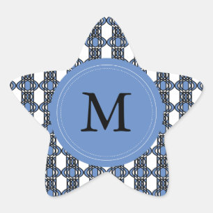 Anpassningsbar Blue Abstrakt Scarab Mönster Monogr Stjärnformat Klistermärke