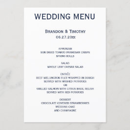 Anpassningsbar Blue and White Gay Bröllop Menu Meny