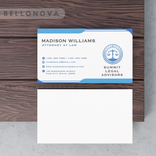 Anpassningsbar Blue and White Law Office Visitkort (Custom Blue And White Law Office Business Card)