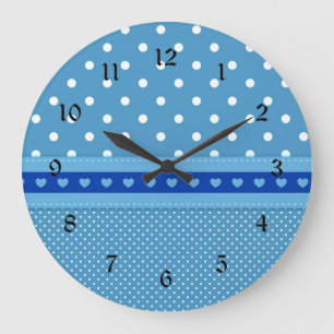 Anpassningsbar Blue and White Polka dots with Hear Stor Klocka