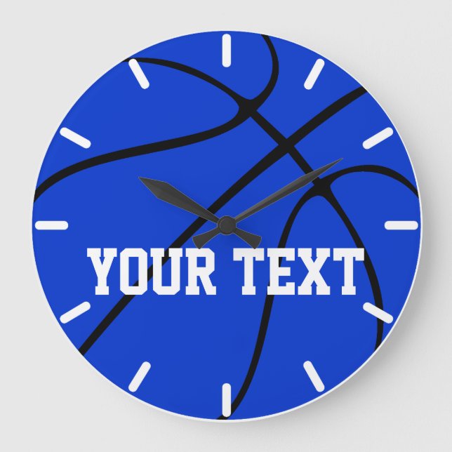 Anpassningsbar Blue Basketball Wall Clock Stor Klocka (Framsida)